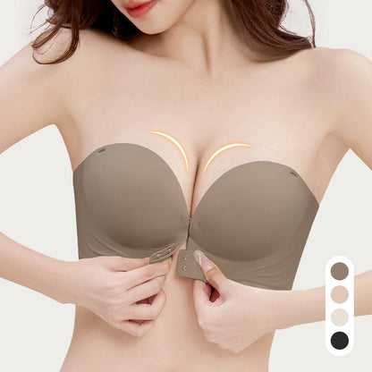 👙 Podprsenka push-up s neviditelnými ramínky a sponou vpředu – bezešvá, bez zadní části, samolepicí křídla, velikosti S–XXL – platba na dobírku ✨