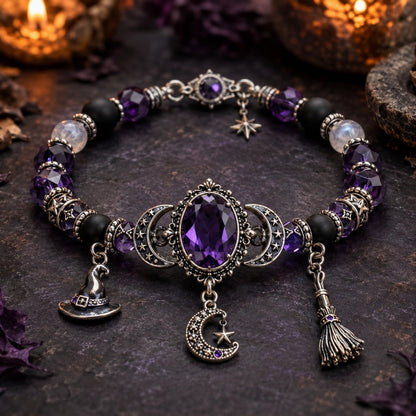 💜 Fialový elastický náramek s drahokamy – Elegantní a pohodlný